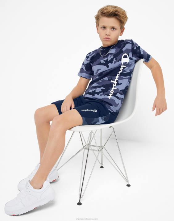 Championvelike otroške kratke hlače iz francoskega frotirja za dečke s kamuflažnim potiskom 8\" 2B841872 mornariška maskirna obleka
