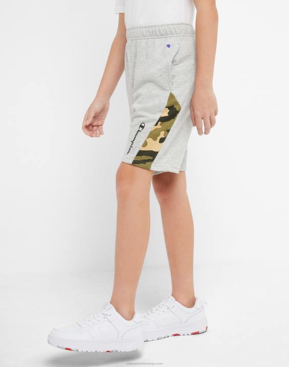 Championvelike otroške kratke hlače iz francoskega frotirja za dečke s kamuflažnim potiskom 8\" 2B841873 Oxford Grey Heather/camo