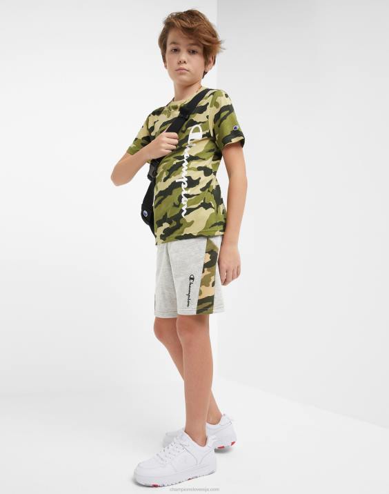 Championvelike otroške kratke hlače iz francoskega frotirja za dečke s kamuflažnim potiskom 8\" 2B841873 Oxford Grey Heather/camo