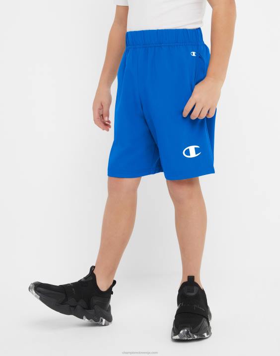 Championvelike otroške tkane fantovske kratke hlače, ki odvajajo vlago, odsevni c logotip 7" 2B841878 živeti v modrem