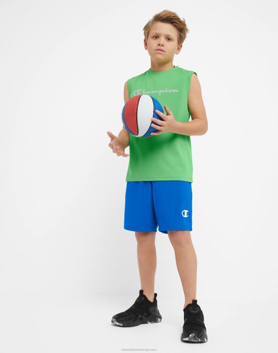 Championvelike otroške tkane fantovske kratke hlače, ki odvajajo vlago, odsevni c logotip 7\" 2B841878 živeti v modrem