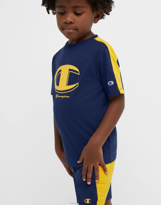 Championotroška majica s kratkimi rokavi in ​​kratke hlače colorblock, 2-delni komplet 2B841841 mornariško/ekipno zlato