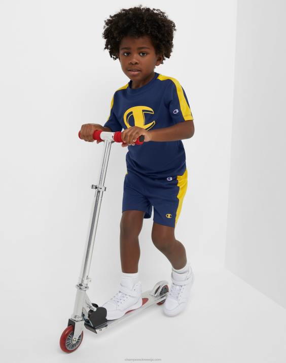 Championotroška majica s kratkimi rokavi in ​​kratke hlače colorblock, 2-delni komplet 2B841841 mornariško/ekipno zlato