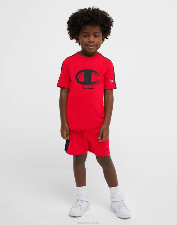 Championotroška majica s kratkimi rokavi in ​​kratke hlače colorblock, 2-delni komplet 2B841843 škrlatno/črno