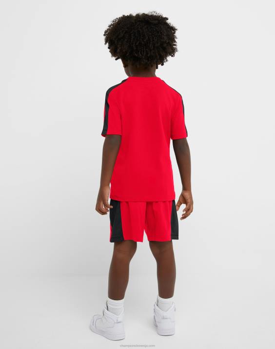 Championotroška majica s kratkimi rokavi in ​​kratke hlače colorblock, 2-delni komplet 2B841843 škrlatno/črno