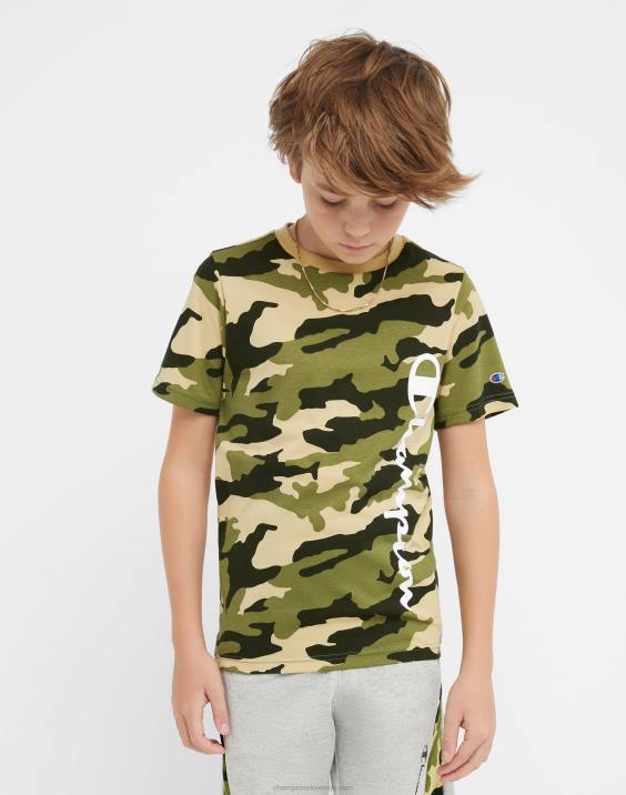 Championvelika otroška bombažna majica s kratkimi rokavi za fante s kamuflažnim potiskom 2B841849 camo