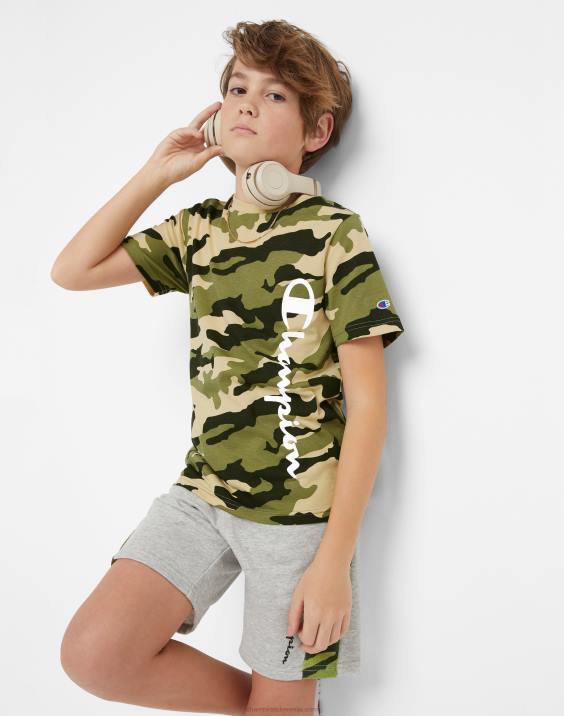Championvelika otroška bombažna majica s kratkimi rokavi za fante s kamuflažnim potiskom 2B841849 camo