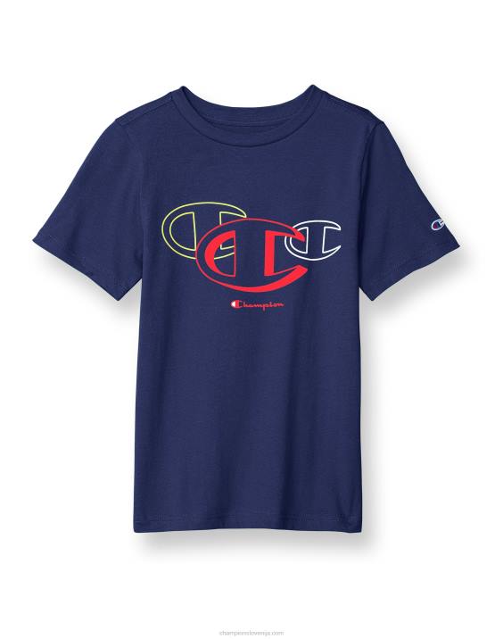 Championvelika otroška bombažna majica z logotipom treh c 2B841844 atletska mornarica