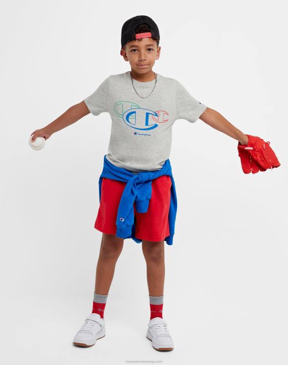 Championvelika otroška bombažna majica z logotipom treh c 2B841845 oksfordsko sivo resje