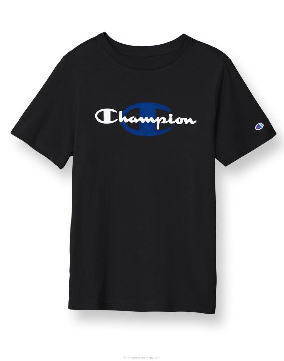 Championvelika otroška fantovska majica s kratkimi rokavi, napis nad velikim c 2B841850 Črna