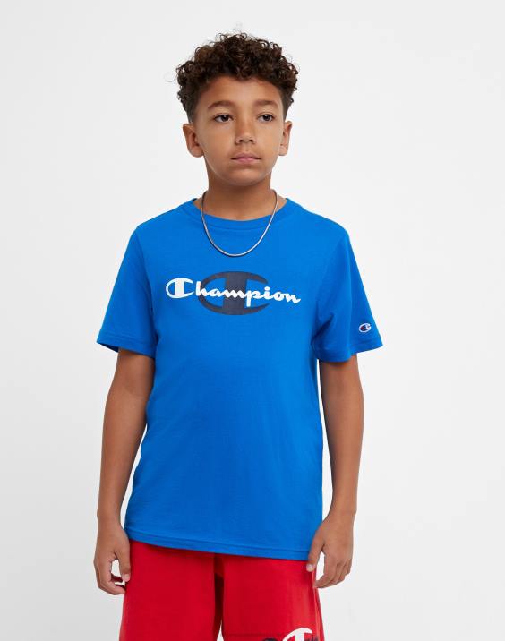 Championvelika otroška fantovska majica s kratkimi rokavi, napis nad velikim c 2B841854 bozzetto modra