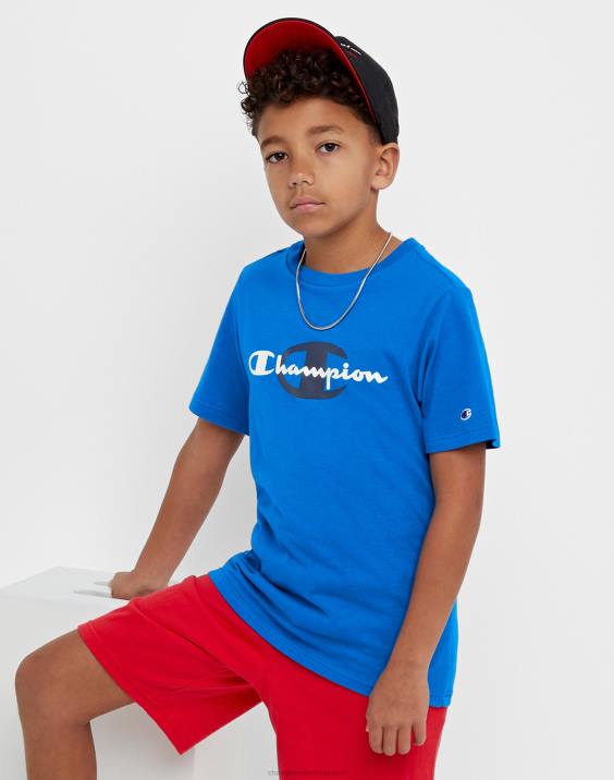 Championvelika otroška fantovska majica s kratkimi rokavi, napis nad velikim c 2B841854 bozzetto modra