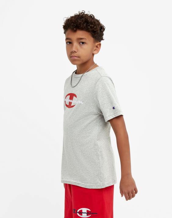Championvelika otroška fantovska majica s kratkimi rokavi, napis nad velikim c 2B841855 oksfordsko sivo resje