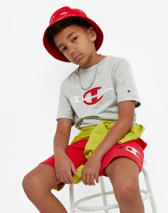 Championvelika otroška fantovska majica s kratkimi rokavi, napis nad velikim c 2B841855 oksfordsko sivo resje