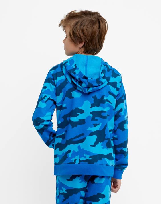 Championvelik otroški pulover s kapuco po celem kamuflažnem tisku z logotipom 2B841822 bozetto blue camo