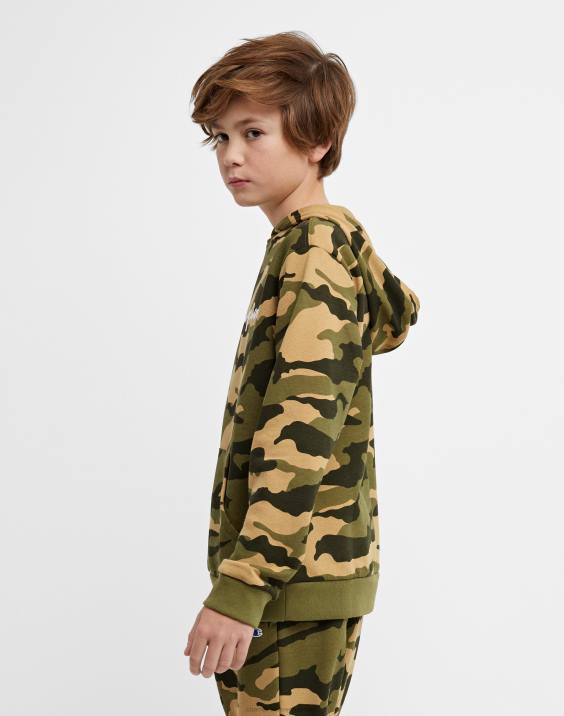 Championvelik otroški pulover s kapuco po celem kamuflažnem tisku z logotipom 2B841824 camo