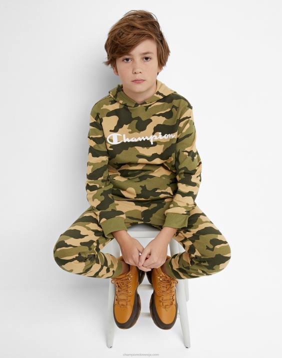 Championvelik otroški pulover s kapuco po celem kamuflažnem tisku z logotipom 2B841824 camo